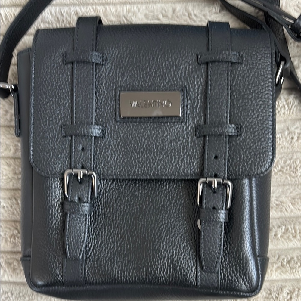 Valentino Black Messenger Bag with Silver Hardware